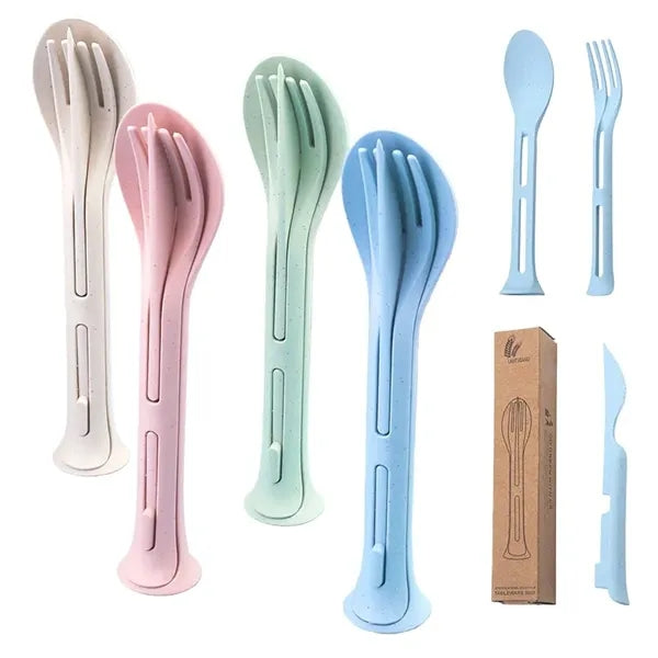 3-in-1 Portable Wheat Straw Cutlery Set