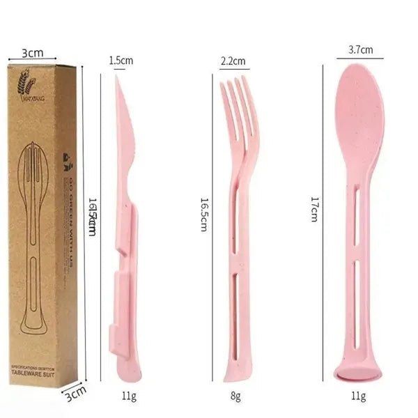 3-in-1 Portable Wheat Straw Cutlery Set