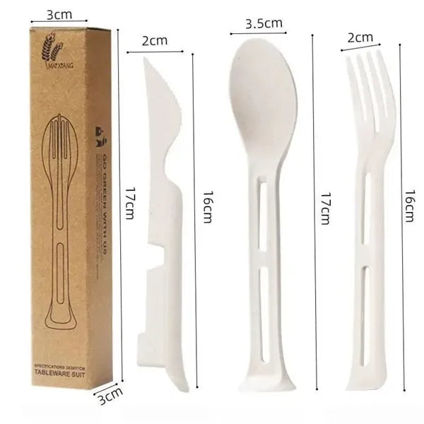 3-in-1 Portable Wheat Straw Cutlery Set