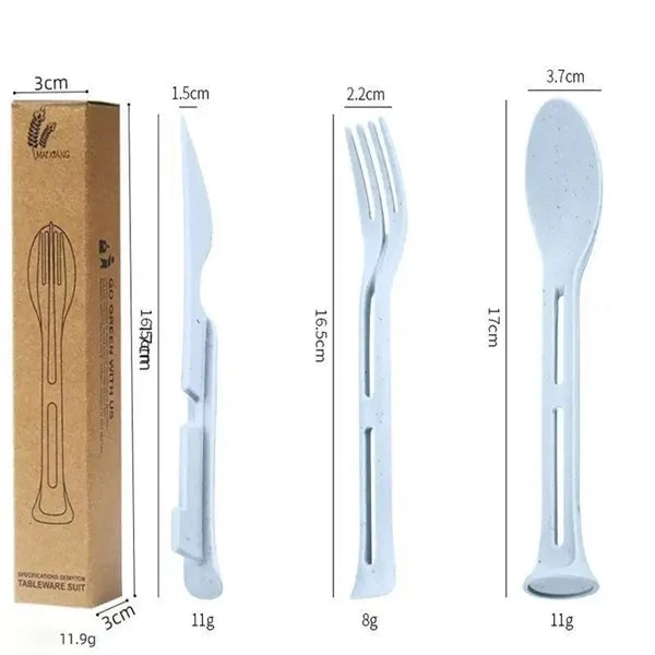 3-in-1 Portable Wheat Straw Cutlery Set