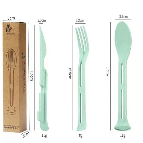 3-in-1 Portable Wheat Straw Cutlery Set