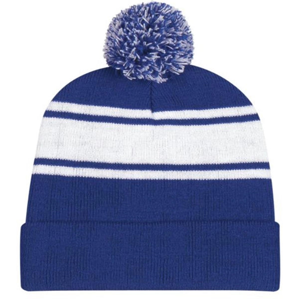 Two-Tone Knit Pom Beanie with Cuff