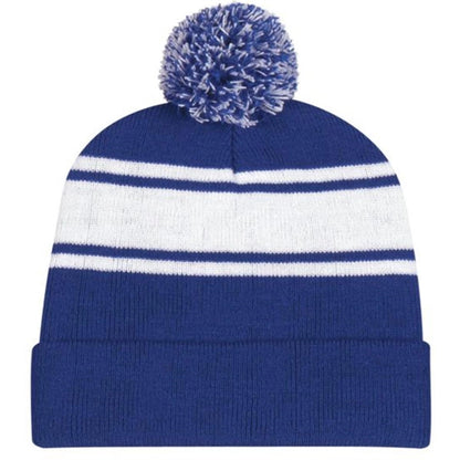 Two-Tone Knit Pom Beanie with Cuff
