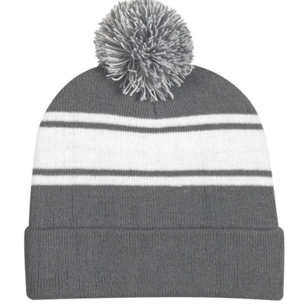 Two-Tone Knit Pom Beanie with Cuff