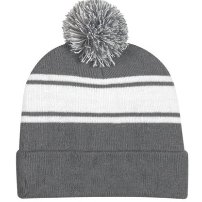 Two-Tone Knit Pom Beanie with Cuff