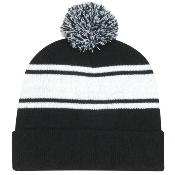 Two-Tone Knit Pom Beanie with Cuff