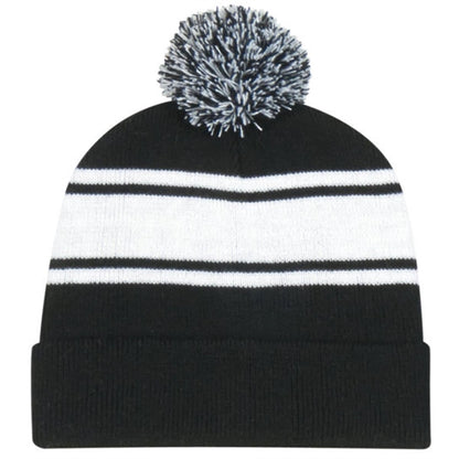 Two-Tone Knit Pom Beanie with Cuff