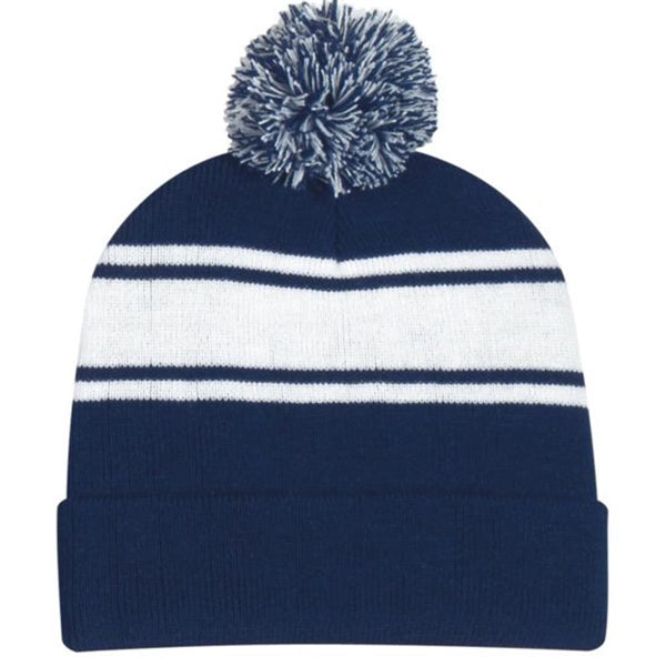 Two-Tone Knit Pom Beanie with Cuff