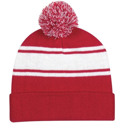 Two-Tone Knit Pom Beanie with Cuff