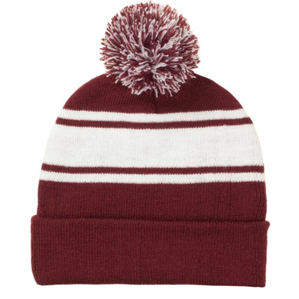 Two-Tone Knit Pom Beanie with Cuff