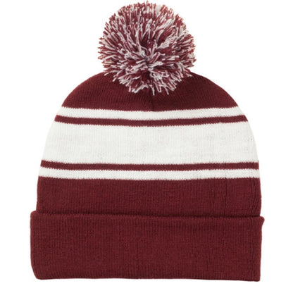 Two-Tone Knit Pom Beanie with Cuff