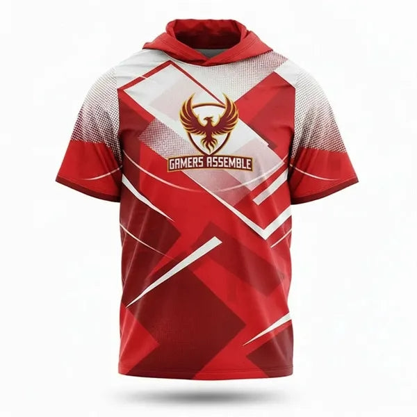Sublimated Poly Spandex Short Sleeve Hooded T-Shirt