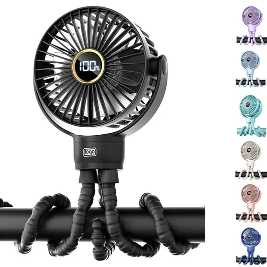Octopus Mini Fan Rechargeable with Digital Display