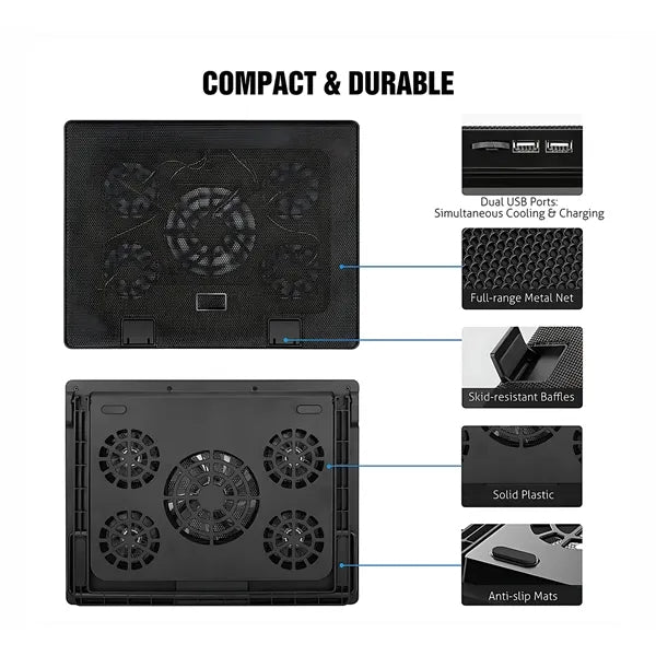 Adjustable Laptop Cooling Pad with 5 Silent Fans