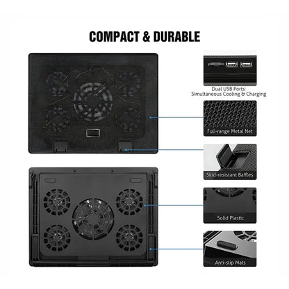 Adjustable Laptop Cooling Pad with 5 Silent Fans