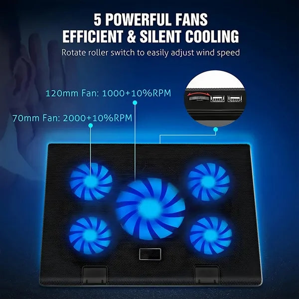 Adjustable Laptop Cooling Pad with 5 Silent Fans