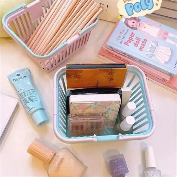 Mini Two Tone Plastic Storage Basket w/ Handles