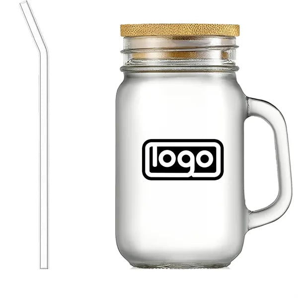 16oz BPA Free Clear Glass Jar w/ Straw