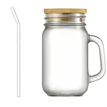 16oz BPA Free Clear Glass Jar w/ Straw