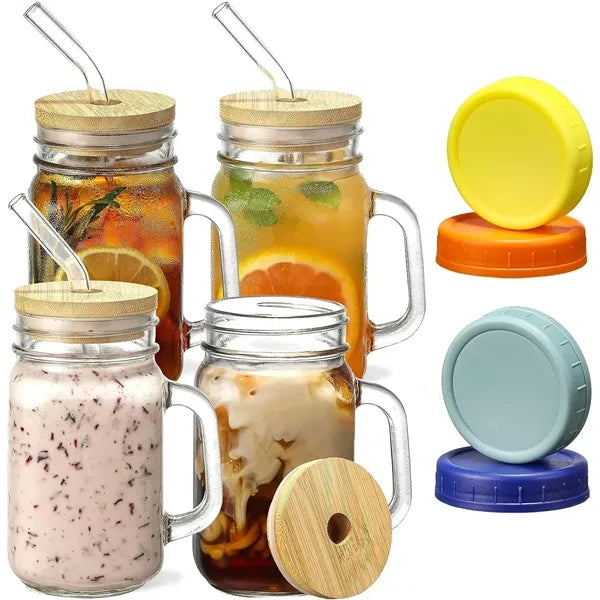 16oz BPA Free Clear Glass Jar w/ Straw