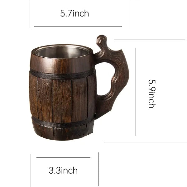 20oz Wood Grain Stainless Steel Mug w/Handle
