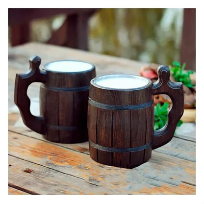 20oz Wood Grain Stainless Steel Mug w/Handle
