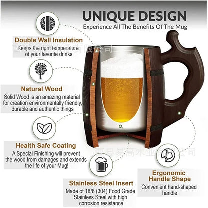 20oz Wood Grain Stainless Steel Mug w/Handle