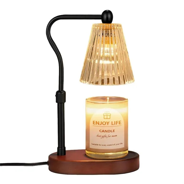Adjustable Timer Dimmer Oak Wood Candle Warmer Lamp