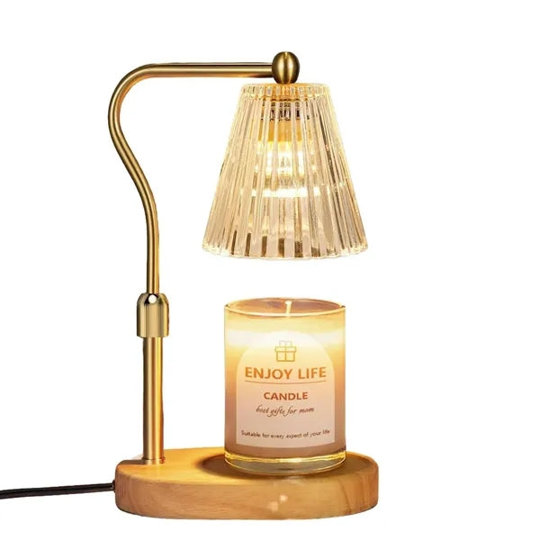 Adjustable Timer Dimmer Oak Wood Candle Warmer Lamp