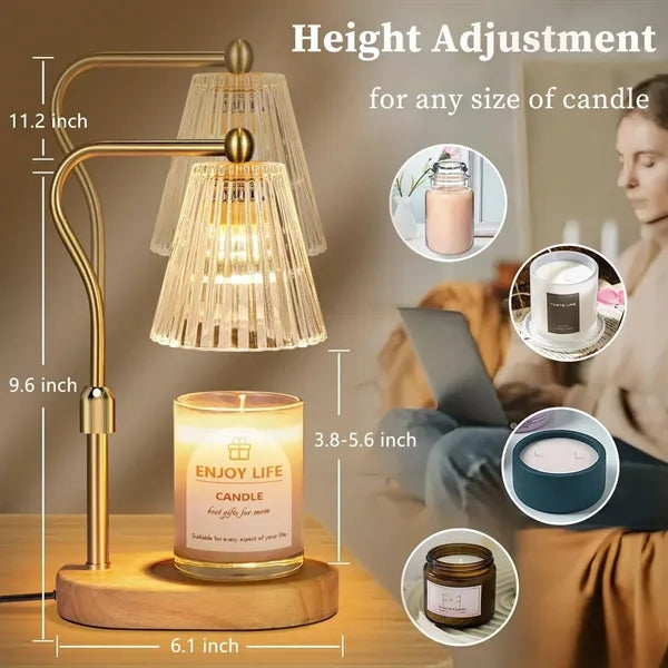 Adjustable Timer Dimmer Oak Wood Candle Warmer Lamp