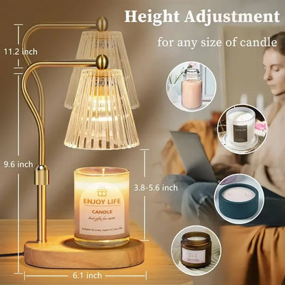 Adjustable Timer Dimmer Oak Wood Candle Warmer Lamp