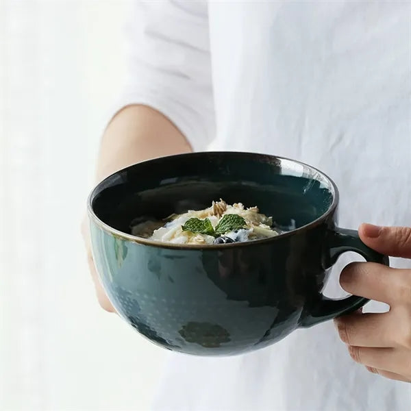 24oz Vintage Microwave Safe Ceramic Bowl w/Lid