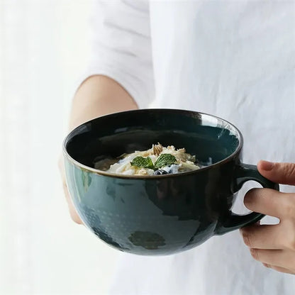 24oz Vintage Microwave Safe Ceramic Bowl w/Lid