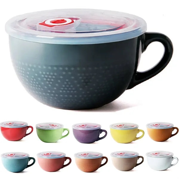 24oz Vintage Microwave Safe Ceramic Bowl w/Lid