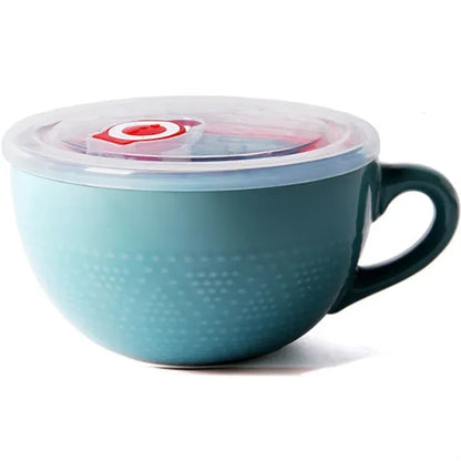 24oz Vintage Microwave Safe Ceramic Bowl w/Lid