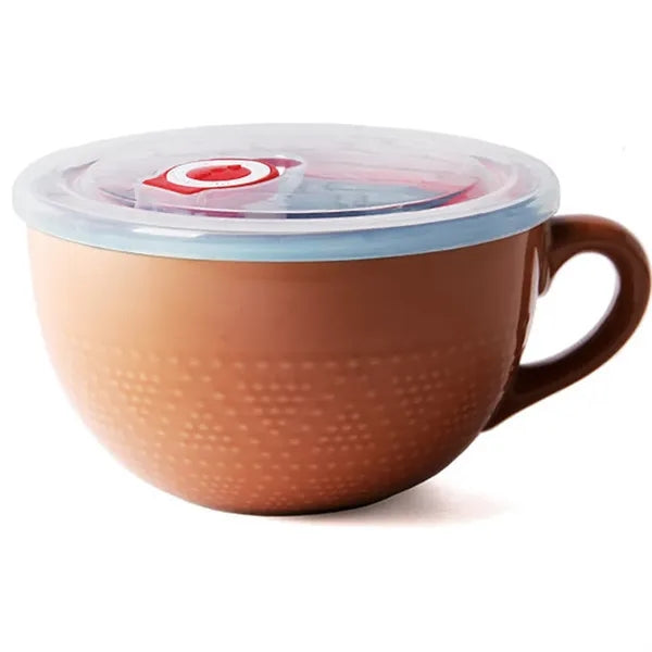 24oz Vintage Microwave Safe Ceramic Bowl w/Lid