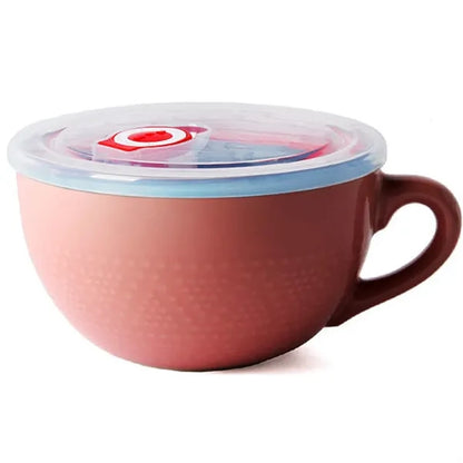24oz Vintage Microwave Safe Ceramic Bowl w/Lid