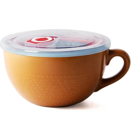 24oz Vintage Microwave Safe Ceramic Bowl w/Lid