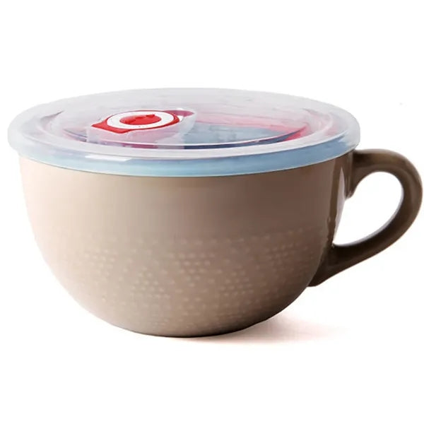 24oz Vintage Microwave Safe Ceramic Bowl w/Lid