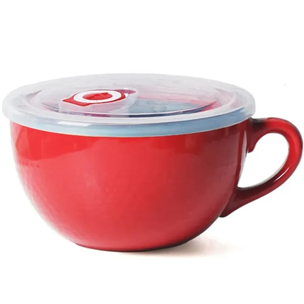 24oz Vintage Microwave Safe Ceramic Bowl w/Lid