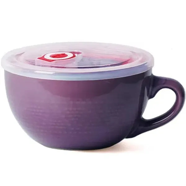 24oz Vintage Microwave Safe Ceramic Bowl w/Lid
