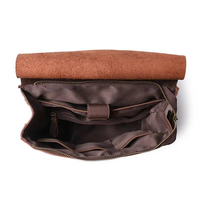 Vintage Genuine Leather Zipper Backpack w/ Pocket