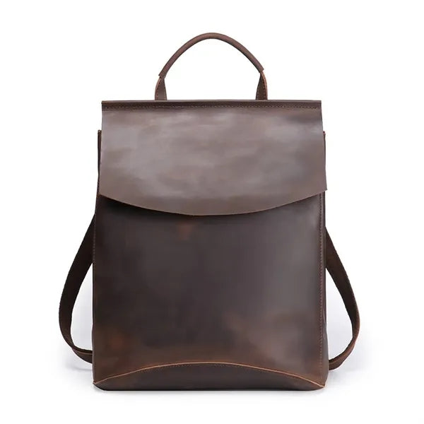 Vintage Genuine Leather Zipper Backpack w/ Pocket