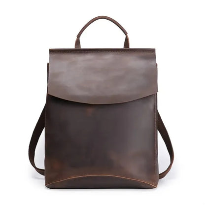 Vintage Genuine Leather Zipper Backpack w/ Pocket