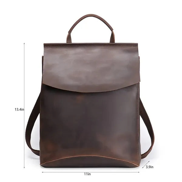 Vintage Genuine Leather Zipper Backpack w/ Pocket
