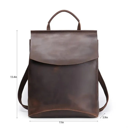Vintage Genuine Leather Zipper Backpack w/ Pocket