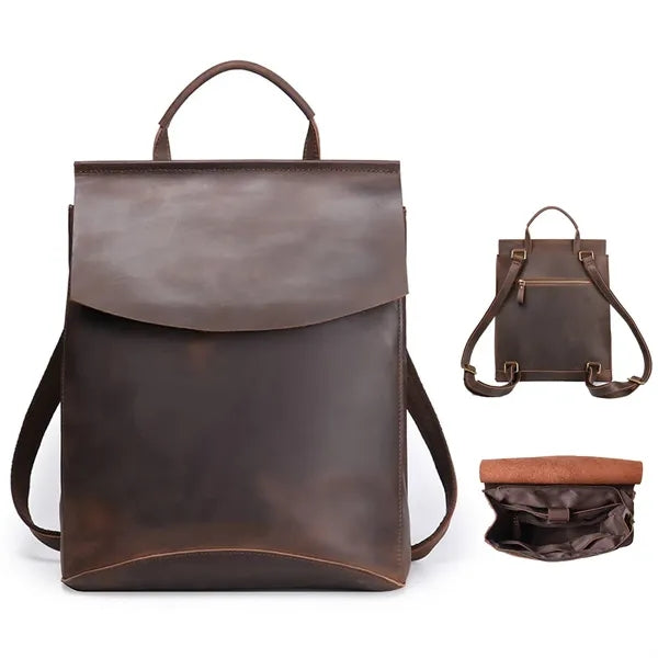 Vintage Genuine Leather Zipper Backpack w/ Pocket