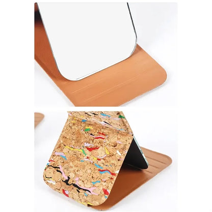 Travel table top eco-friendly cork folding makeup mirror