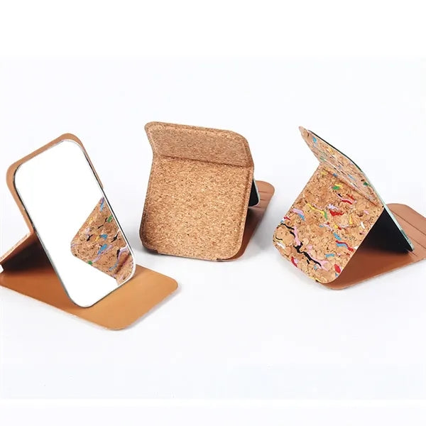 Travel table top eco-friendly cork folding makeup mirror