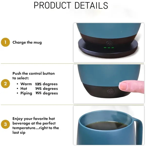 12oz Adjustable Heat Smart Warmer Stainless Steel Mug Set